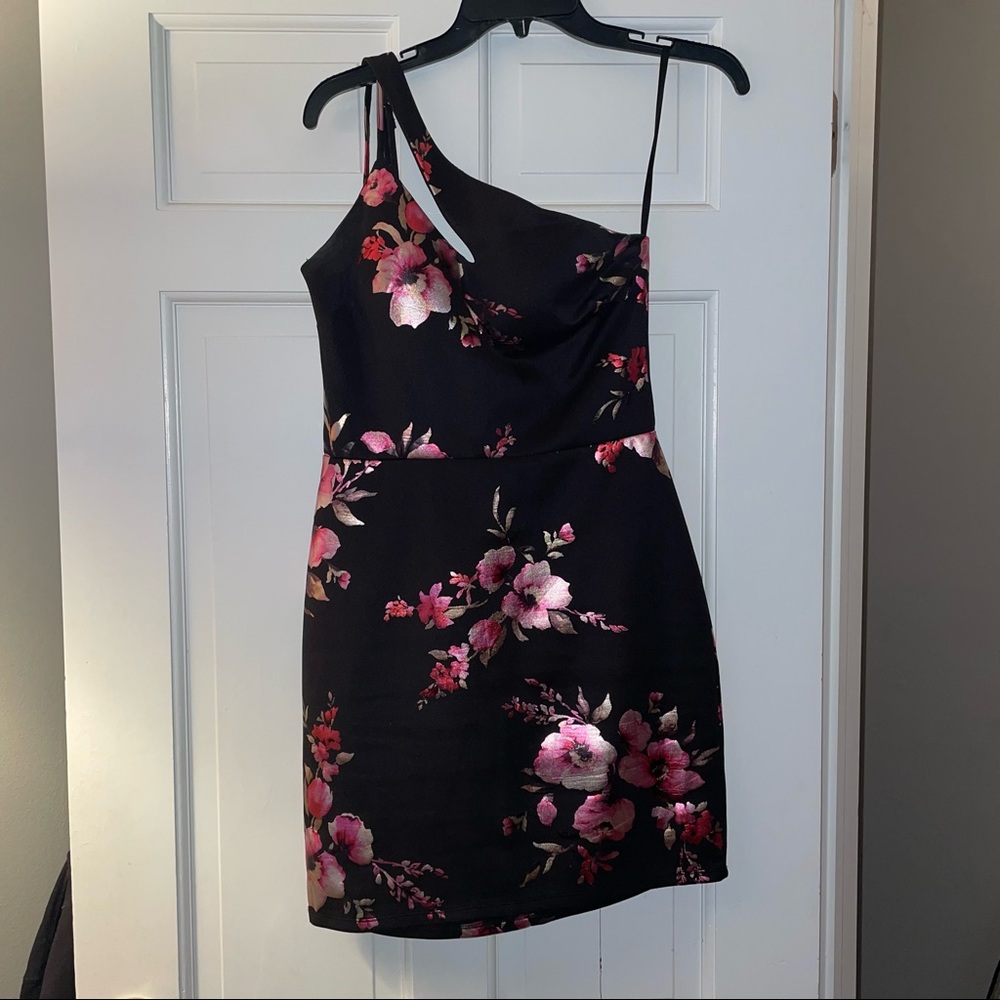Black Flower Print Formal Dress
